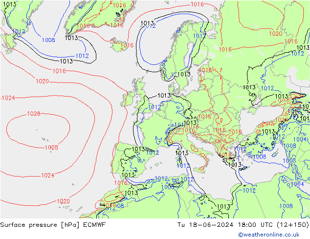 Atmosférický tlak ECMWF Út 18.06.2024 18 UTC