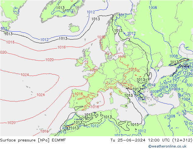Atmosférický tlak ECMWF Út 25.06.2024 12 UTC