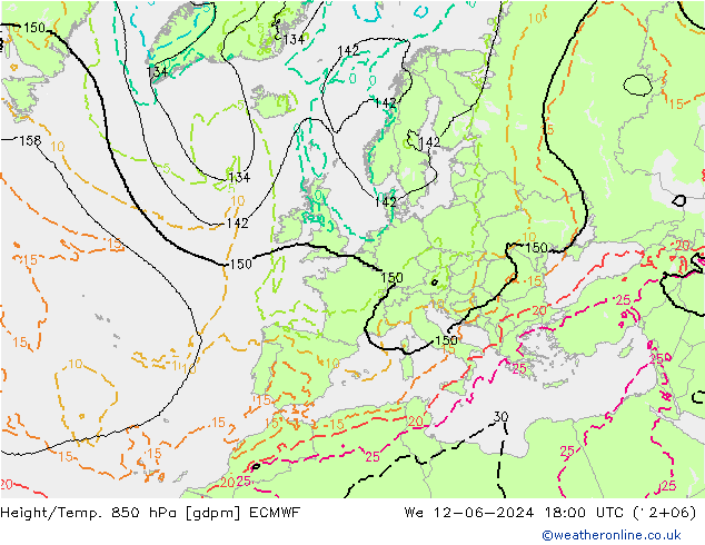 Height/Temp. 850 hPa ECMWF We 12.06.2024 18 UTC