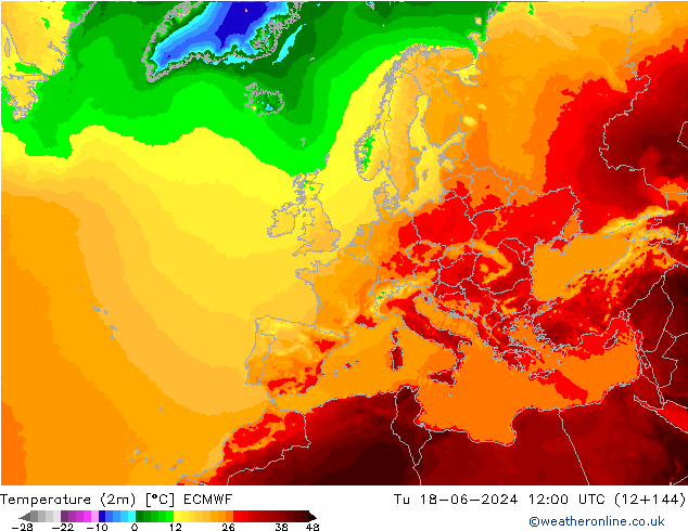 Temperatura (2m) ECMWF Ter 18.06.2024 12 UTC