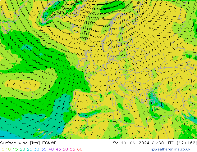 Surface wind ECMWF We 19.06.2024 06 UTC