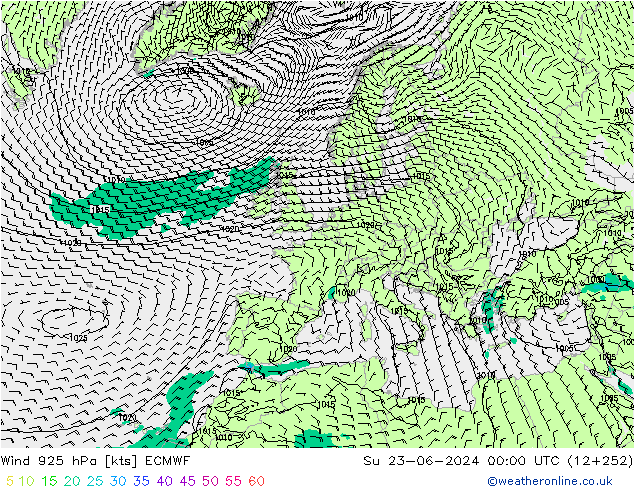 Wind 925 hPa ECMWF Su 23.06.2024 00 UTC