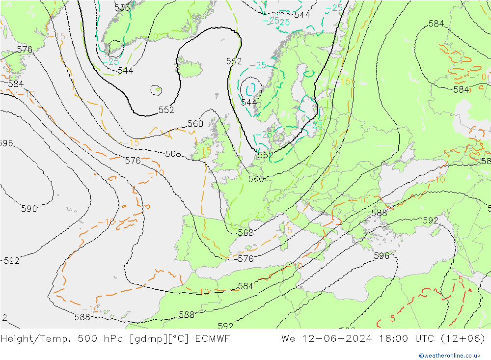 Height/Temp. 500 hPa ECMWF 星期三 12.06.2024 18 UTC