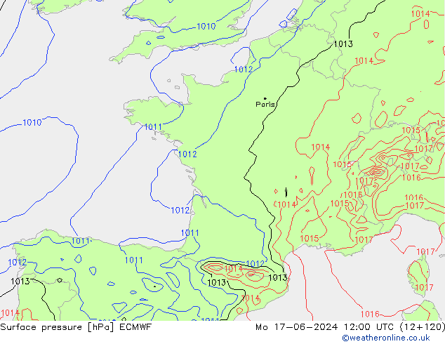 Surface pressure ECMWF Mo 17.06.2024 12 UTC