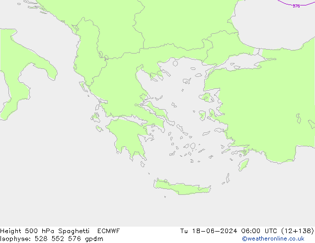 Height 500 hPa Spaghetti ECMWF Di 18.06.2024 06 UTC