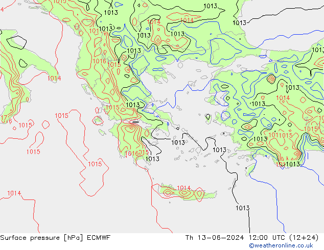 Luchtdruk (Grond) ECMWF do 13.06.2024 12 UTC