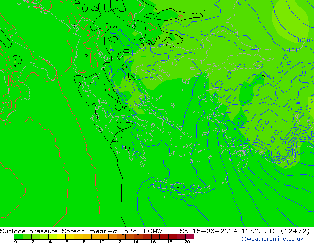 приземное давление Spread ECMWF сб 15.06.2024 12 UTC