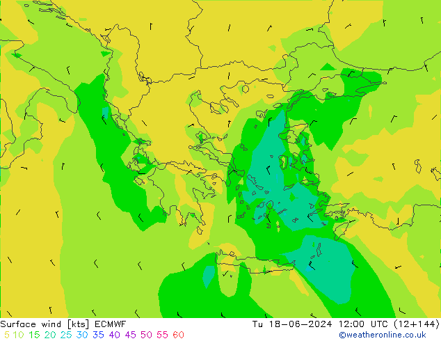 Surface wind ECMWF Út 18.06.2024 12 UTC