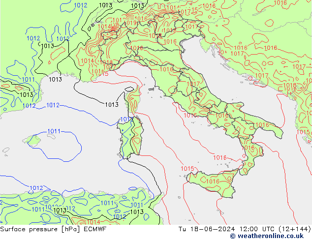 Surface pressure ECMWF Tu 18.06.2024 12 UTC