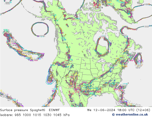 Presión superficial Spaghetti ECMWF mié 12.06.2024 18 UTC