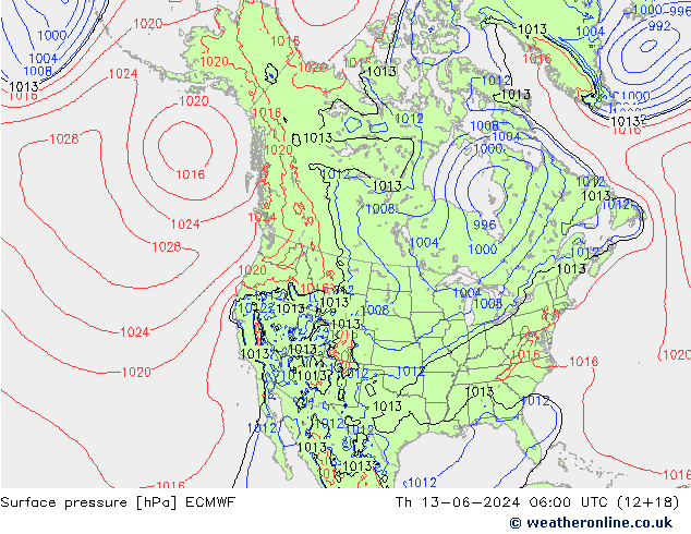 pressão do solo ECMWF Qui 13.06.2024 06 UTC