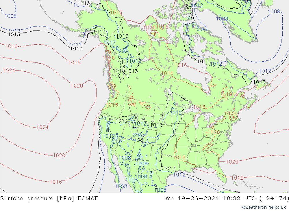 Presión superficial ECMWF mié 19.06.2024 18 UTC