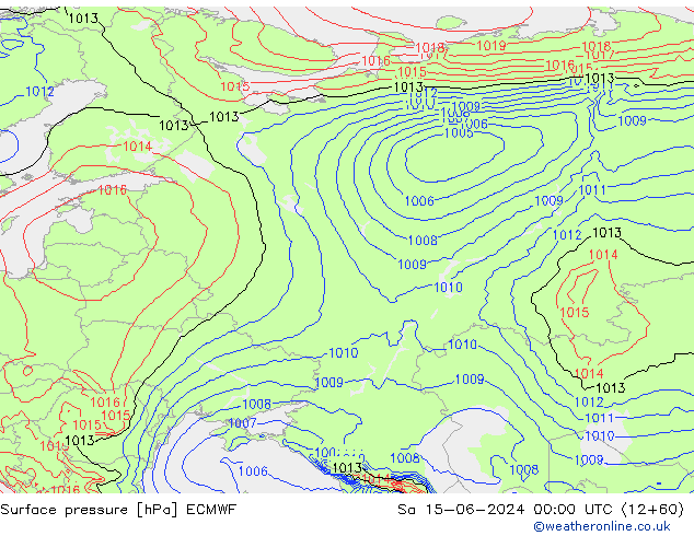 Atmosférický tlak ECMWF So 15.06.2024 00 UTC