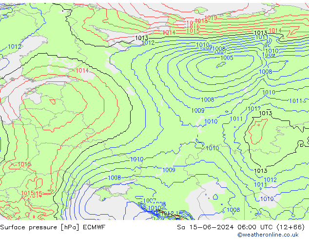 Presión superficial ECMWF sáb 15.06.2024 06 UTC