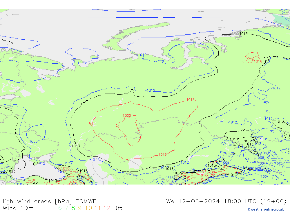 High wind areas ECMWF Qua 12.06.2024 18 UTC