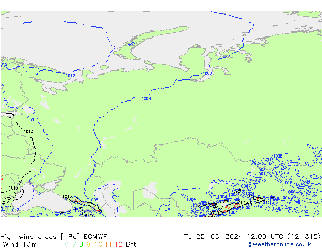 High wind areas ECMWF Tu 25.06.2024 12 UTC