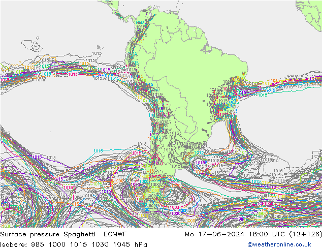 pressão do solo Spaghetti ECMWF Seg 17.06.2024 18 UTC