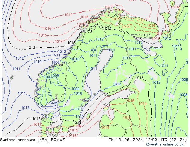 pression de l'air ECMWF jeu 13.06.2024 12 UTC