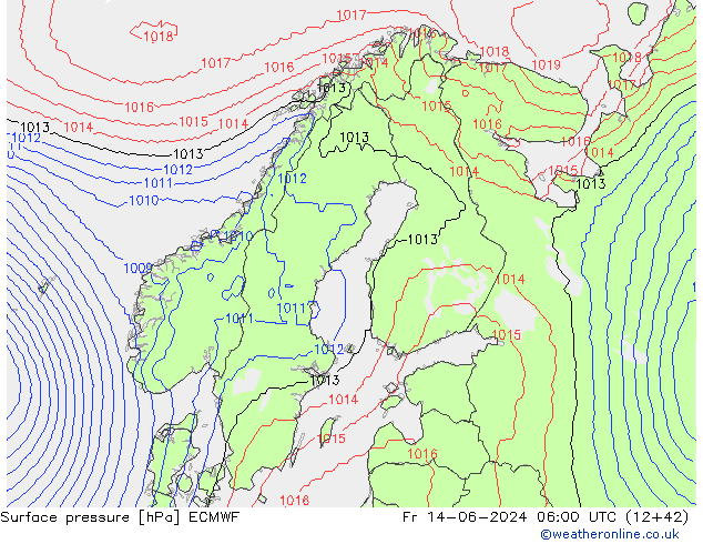 Surface pressure ECMWF Fr 14.06.2024 06 UTC