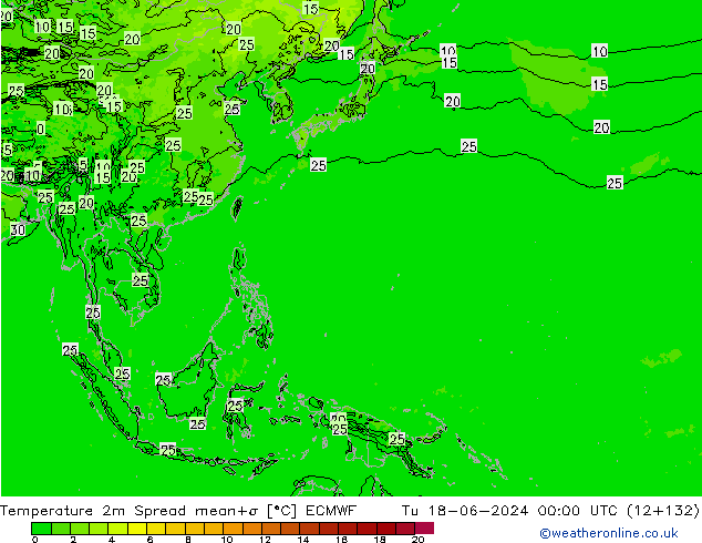 Temperature 2m Spread ECMWF Tu 18.06.2024 00 UTC
