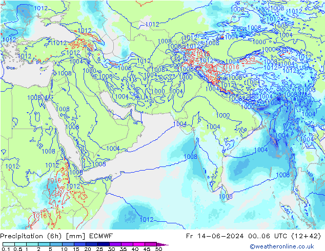 Precipitation (6h) ECMWF Fr 14.06.2024 06 UTC