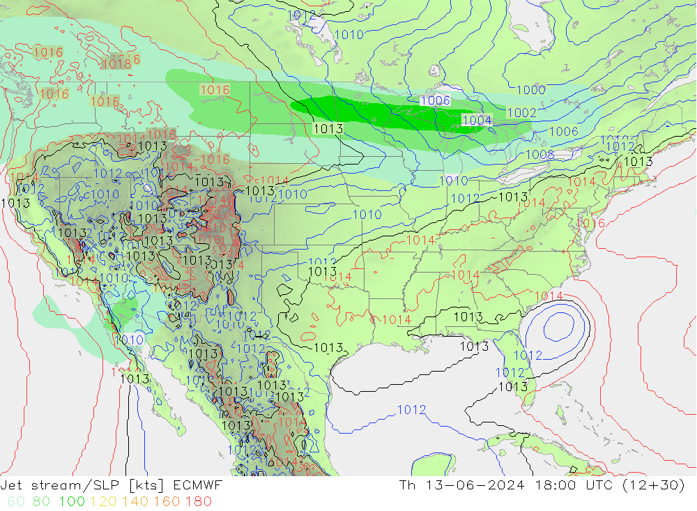 Straalstroom/SLP ECMWF do 13.06.2024 18 UTC