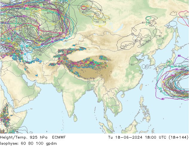 Height/Temp. 925 hPa ECMWF Tu 18.06.2024 18 UTC