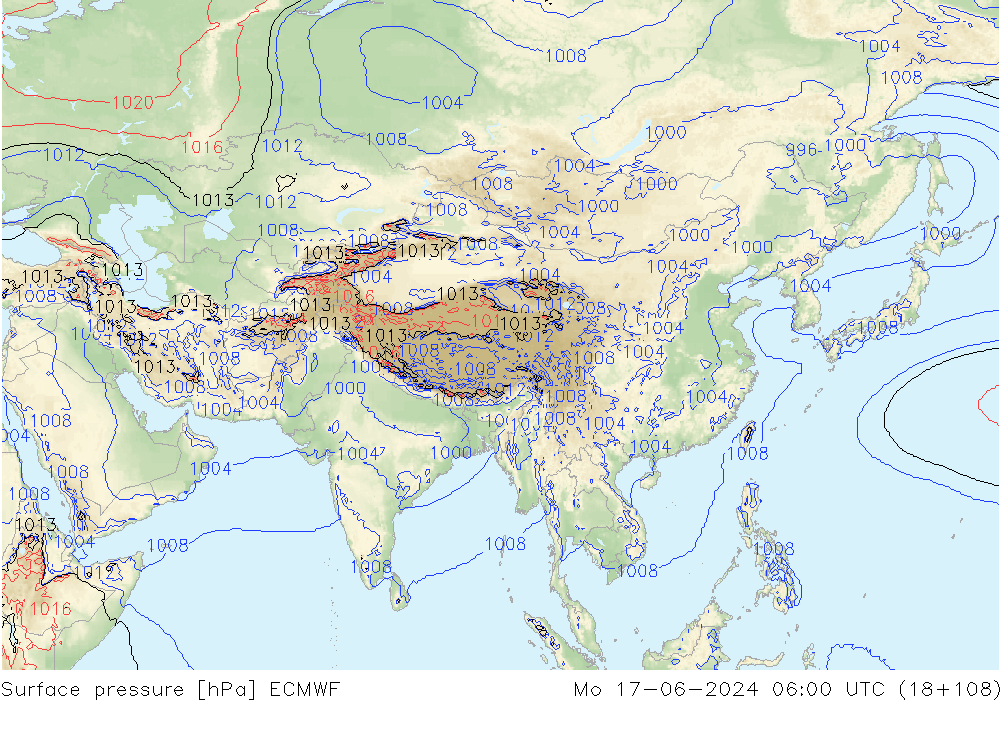 pressão do solo ECMWF Seg 17.06.2024 06 UTC