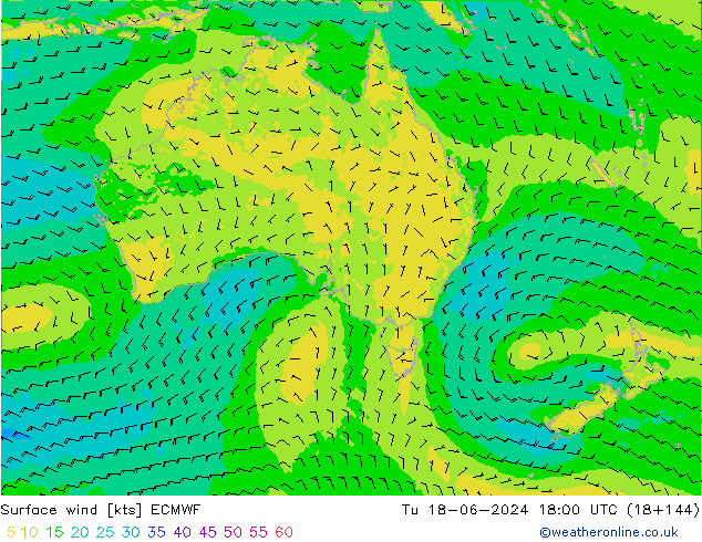 ветер 10 m ECMWF вт 18.06.2024 18 UTC