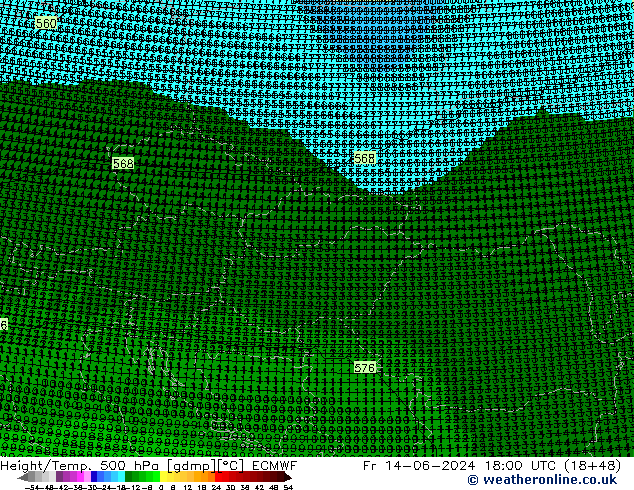 Yükseklik/Sıc. 500 hPa ECMWF Cu 14.06.2024 18 UTC