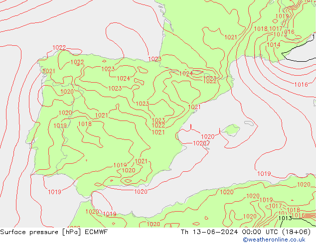 Bodendruck ECMWF Do 13.06.2024 00 UTC