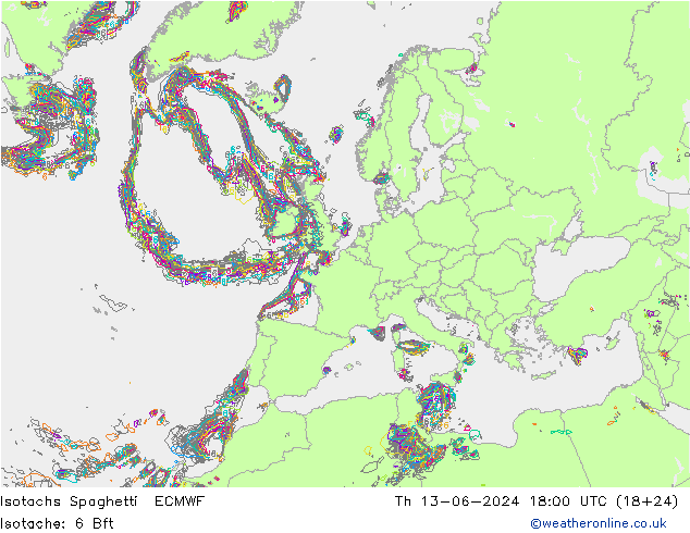 Isotachen Spaghetti ECMWF do 13.06.2024 18 UTC