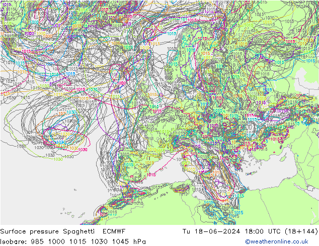 Bodendruck Spaghetti ECMWF Di 18.06.2024 18 UTC