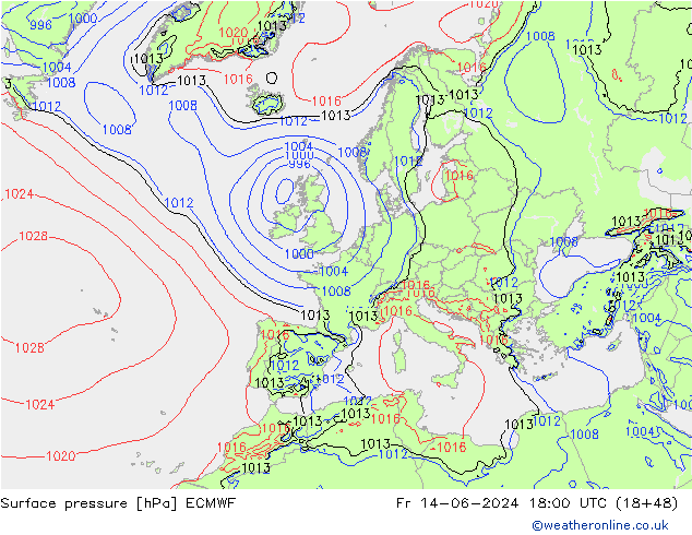 Bodendruck ECMWF Fr 14.06.2024 18 UTC