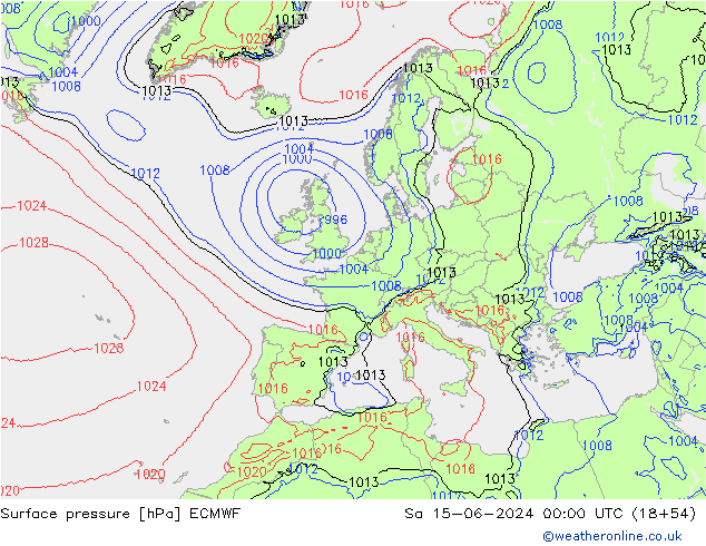 Atmosférický tlak ECMWF So 15.06.2024 00 UTC