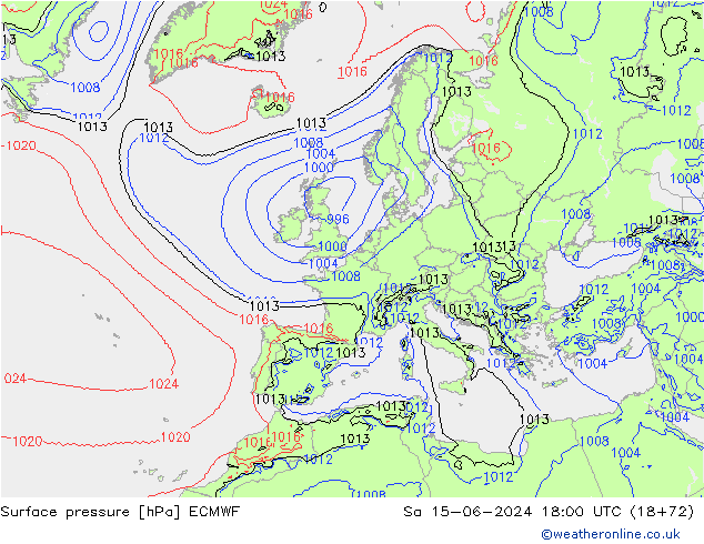 ciśnienie ECMWF so. 15.06.2024 18 UTC