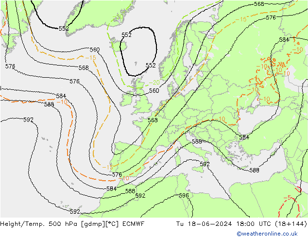 Height/Temp. 500 hPa ECMWF 星期二 18.06.2024 18 UTC