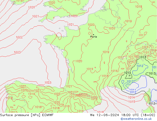 pression de l'air ECMWF mer 12.06.2024 18 UTC