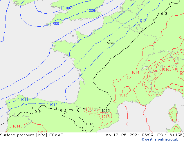 pressão do solo ECMWF Seg 17.06.2024 06 UTC