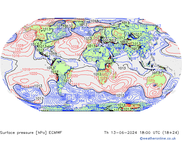 Bodendruck ECMWF Do 13.06.2024 18 UTC