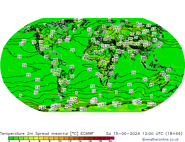Temperatuurkaart Spread ECMWF za 15.06.2024 12 UTC