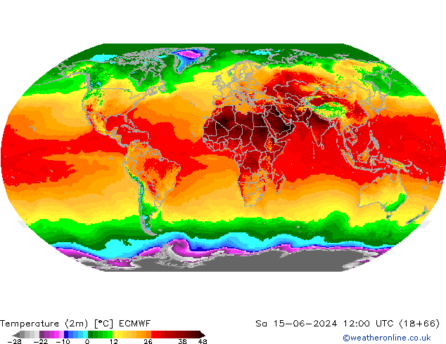 Temperatuurkaart (2m) ECMWF za 15.06.2024 12 UTC