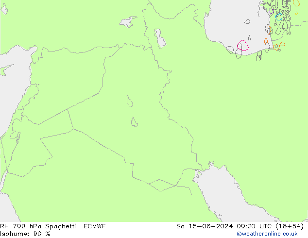 RH 700 hPa Spaghetti ECMWF  15.06.2024 00 UTC