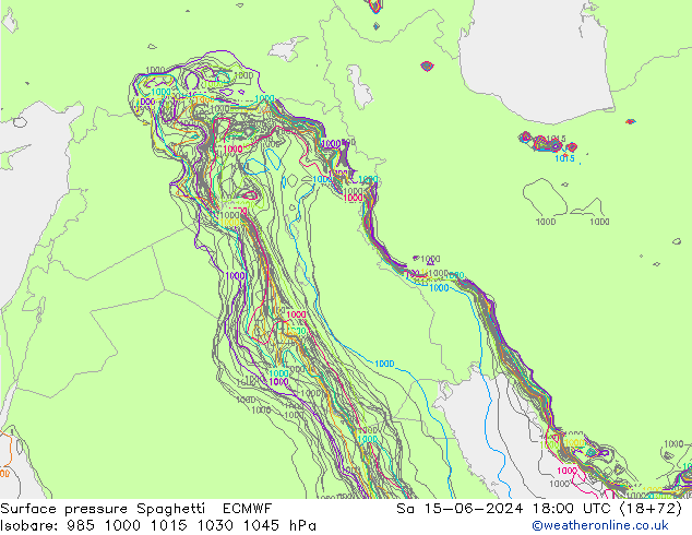приземное давление Spaghetti ECMWF сб 15.06.2024 18 UTC