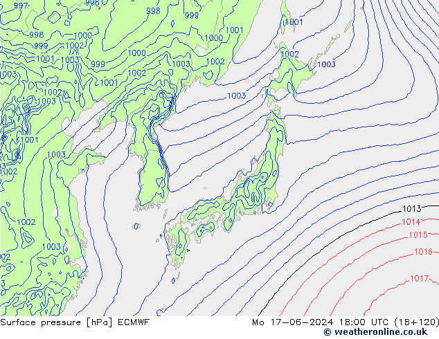 Surface pressure ECMWF Mo 17.06.2024 18 UTC