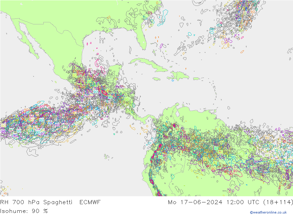 RH 700 hPa Spaghetti ECMWF Mo 17.06.2024 12 UTC