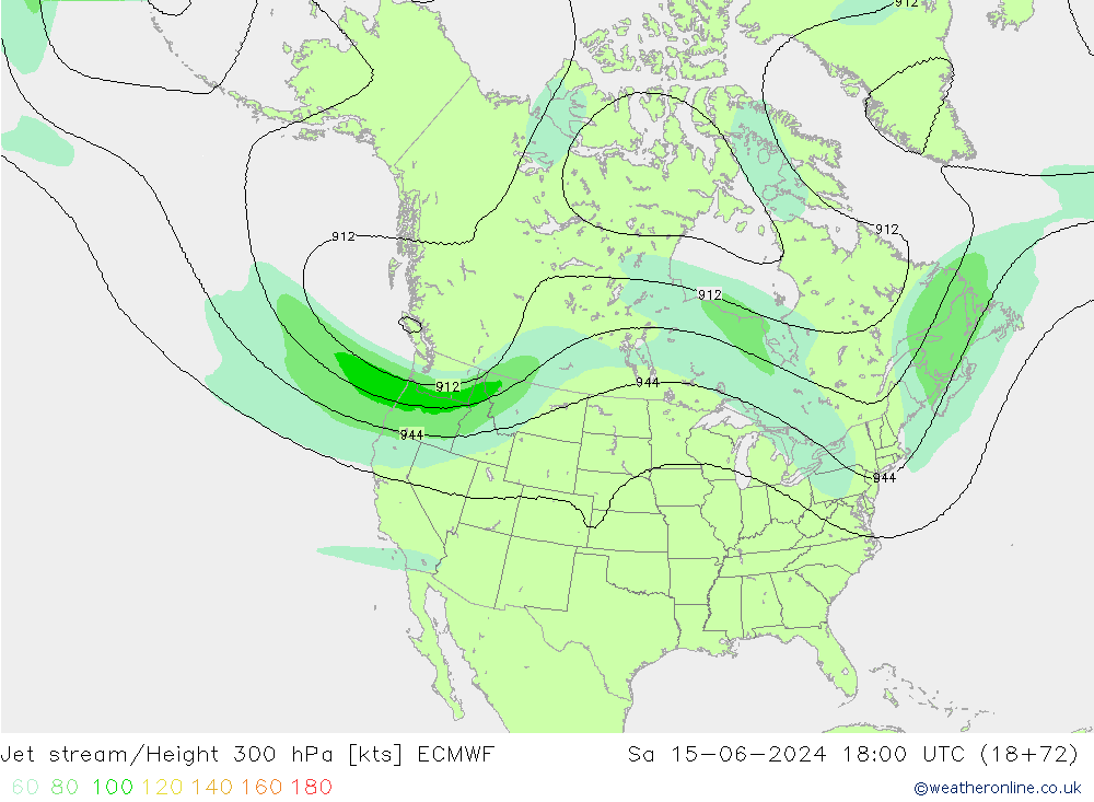 Jet stream/Height 300 hPa ECMWF Sa 15.06.2024 18 UTC