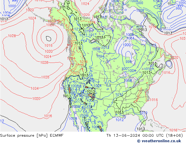 地面气压 ECMWF 星期四 13.06.2024 00 UTC