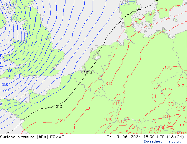 pressão do solo ECMWF Qui 13.06.2024 18 UTC