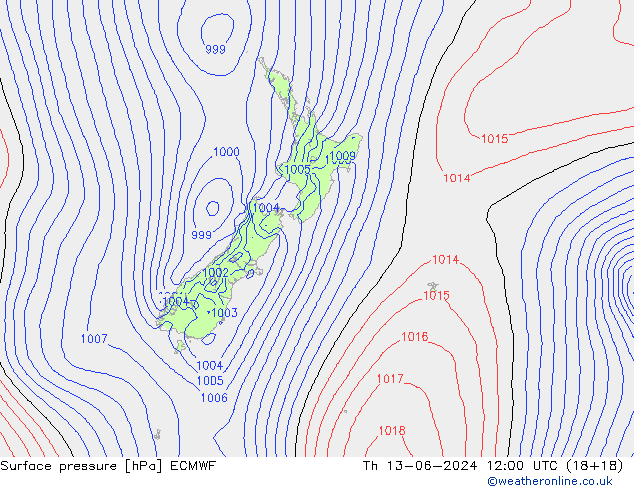 pressão do solo ECMWF Qui 13.06.2024 12 UTC